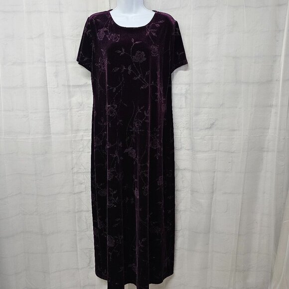 I.N. Studio Purple Velour Floral Glitter Maxi Dress Goth Romantic XL - Picture 1 of 10